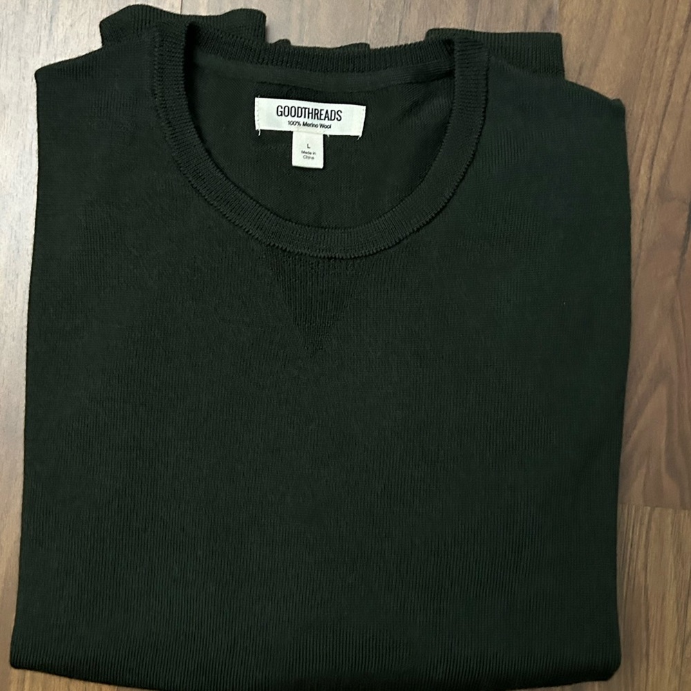 Goodthreads Men's Merino Wool Crewneck Green Long Sleeve Sweater Size L